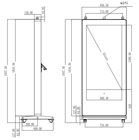 55インチ 屋外用縦型サイネージディスプレイ_レイアウト