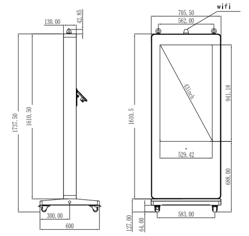 43インチ 屋外用縦型サイネージディスプレイ_レイアウト 43インチ 屋外用縦型サイネージディスプレイ_レイアウト